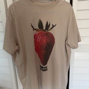 Abercrombie Beige T-Shirt with Strawberry Graphic